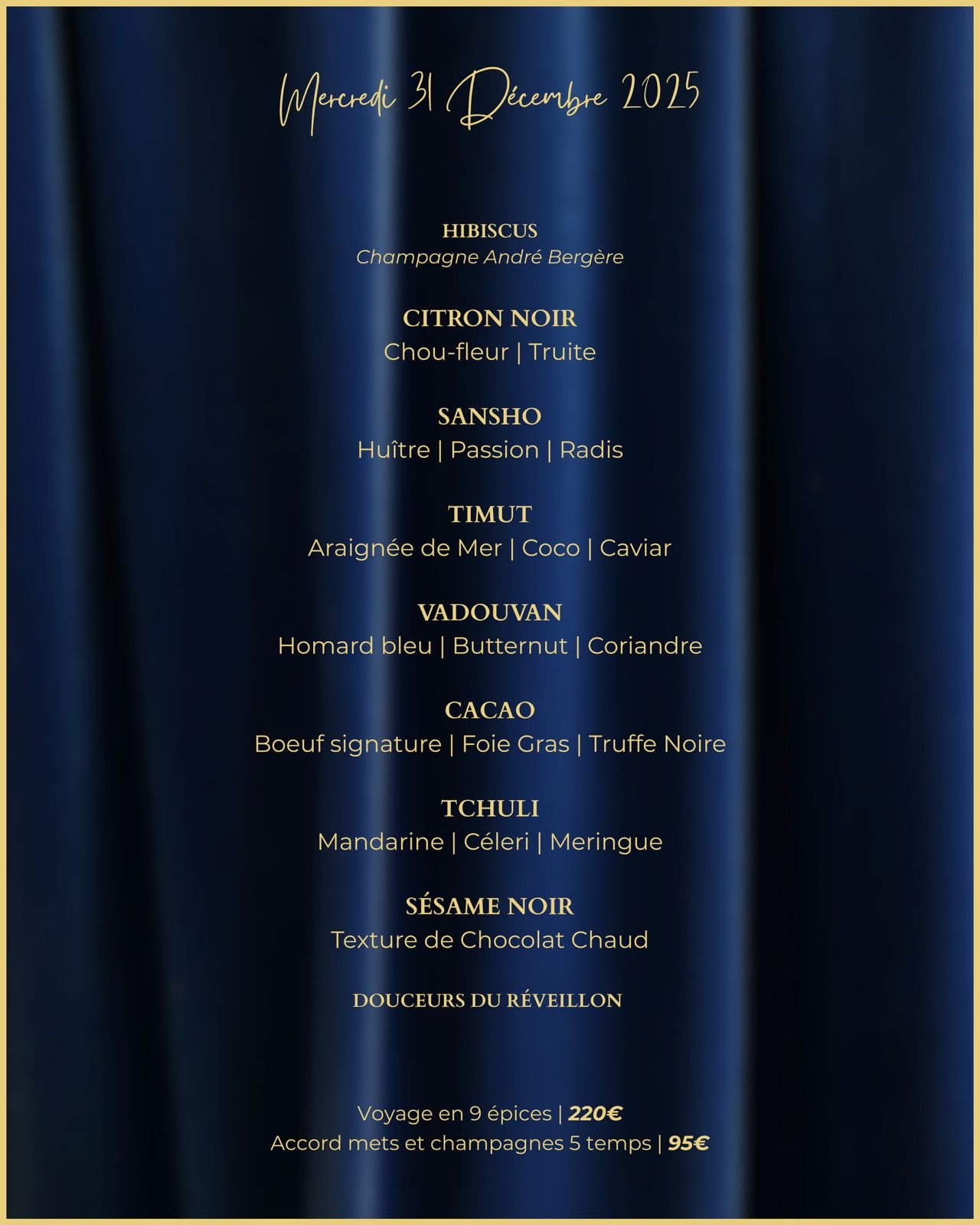 Menu Réveillon 31 Décembre 2025